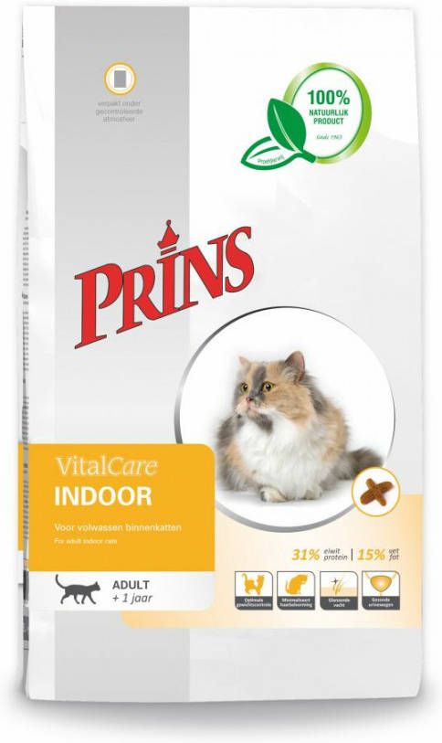 Prins VitalCare Indoor 10 kg + gratis Prins NatureCare blik kattenvoer - Voorbeesjes.nl